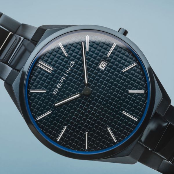 BERING Herren Armbanduhr Ultra Slim blau poliert gebürstet 17240-797 NEU