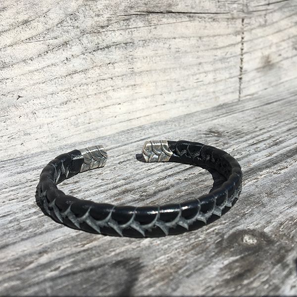 JJJ LA Armspange schwarzes Leder 925er Silber 15 mm Breit, 210 mm Lang