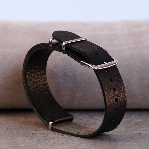 Uhrenarmband Durchzugsband Leder schwarz 20 mm