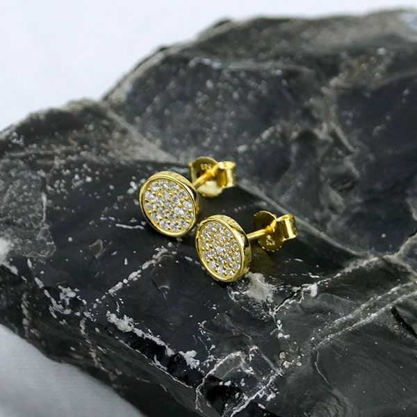 Ohrstecker Pavé Rund 925er Sterling Silber vergoldet Zirkonia BE042535-G NEU