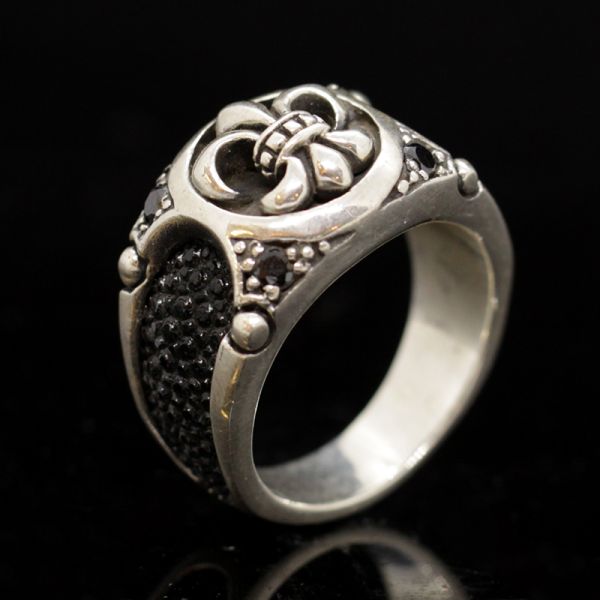 Ring "LILLY RAY" 925er Silber Rochenleder Onyx Fleur de Lys by JJJ LA GR 70 NEU