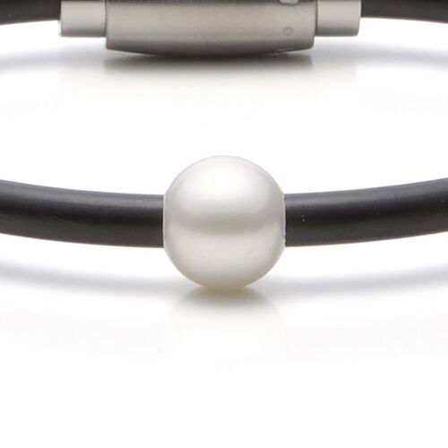 monomania Armband mit SWPerle Silikon schwarz, Magnetverschluß 18 cm