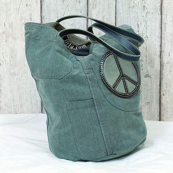 JJJ LA Handtasche Schultertasche "PEACE" kombination aus Leder & Jeans