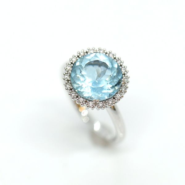 Ring Weißgold 585er mit Diamanten und Topas Gr. 56 (31653)