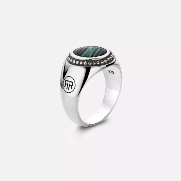 Rebel & Rose Silber Ring Siegel Malachite Rund GR 59 RR-RG013-S NEU