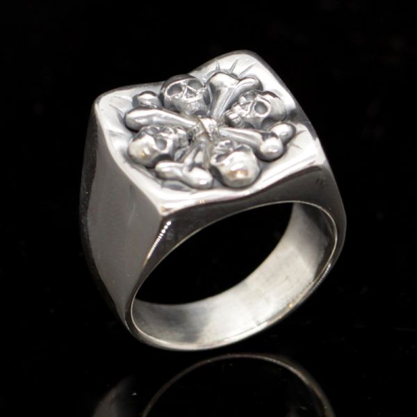 Ring Siegelring "CROSSBONE SKULLS" 925er Silber Gr 62 NEU