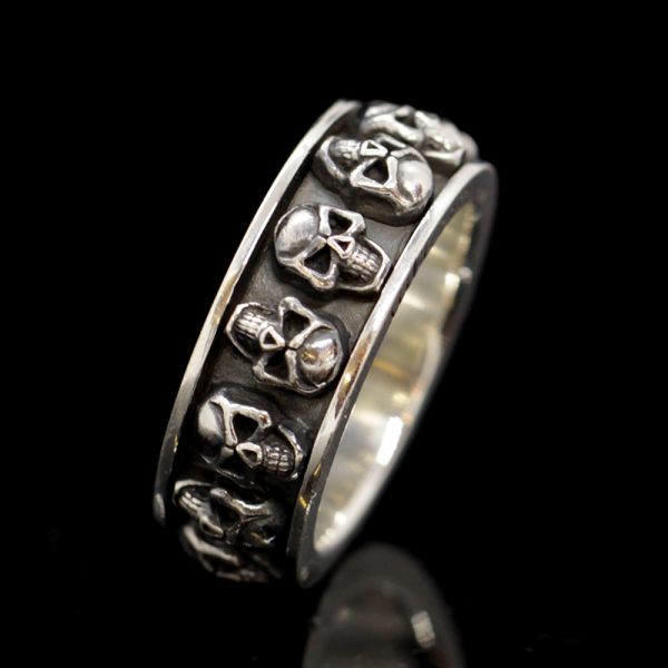 Ring Drehring "SPINNING SKULLS" 925er Silber GR 70 by JJJ LA NEU