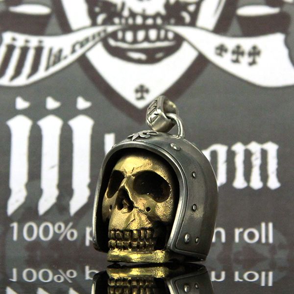 JJJ LA Anhänger "BIG BIKER SKULL GOLD" 925er Silber kombiniert mit Bronze