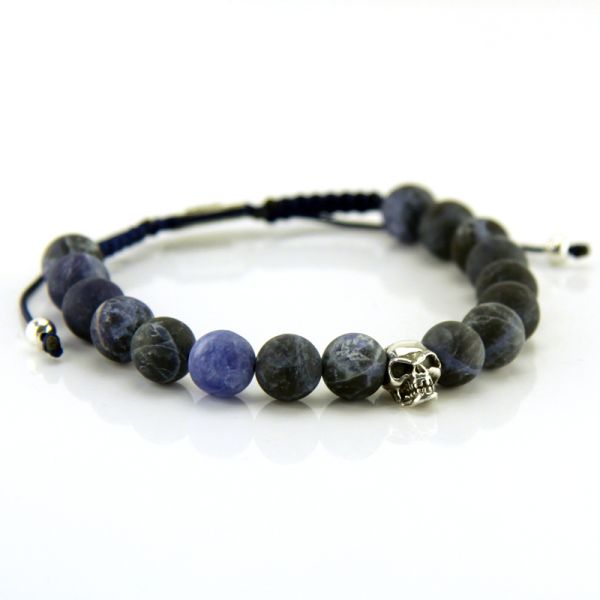 JJJ LA Shamballa Armband "Skull" 925er Silber blauer Labradorit 195 mm