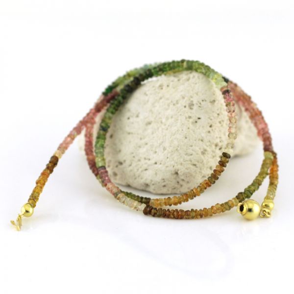 Turmalin Kette Multicolor facettiert 750er Gelbgold Kugel Steckverschluß 45 cm
