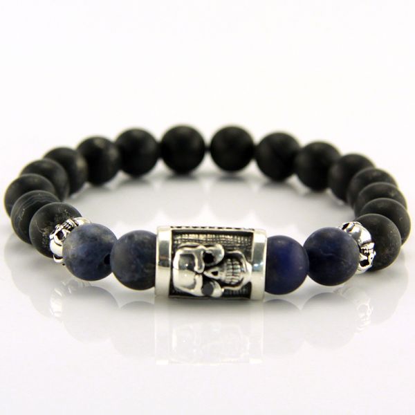 JJJ LA Armband "Skull" 925er Silber blauer Labradorit Onyx 205 mm