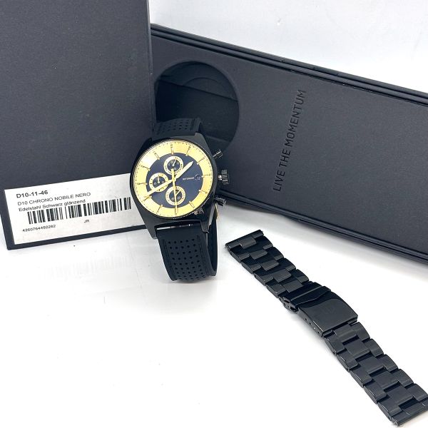 Detomaso Herren Armbanduhr "LIVE THE MOMENTUM" Quarz schwarz/gold neuwertig (37205)