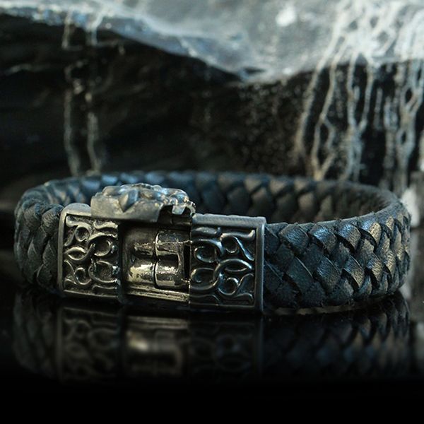 JJJ LA Leder Armband "FLORAL LILY" 925er Silber Magnetverschluß 200 mm