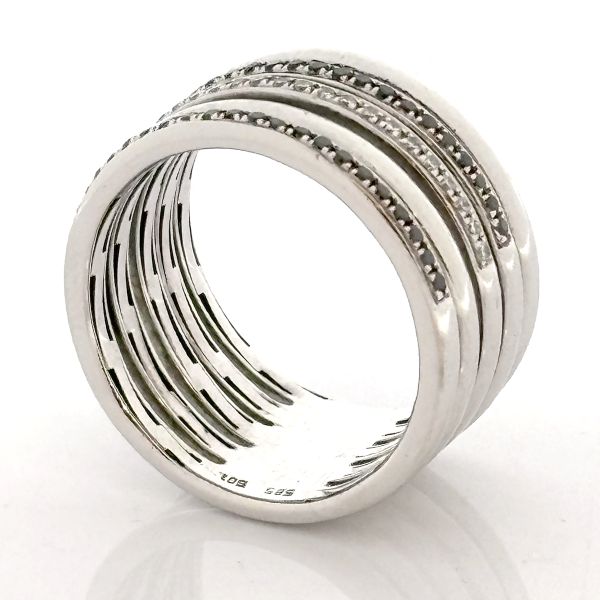 Brillant Ring 585er Weißgold kleine schwarze und weiße Diamanten im Brillantschliff GR 58 (34379)