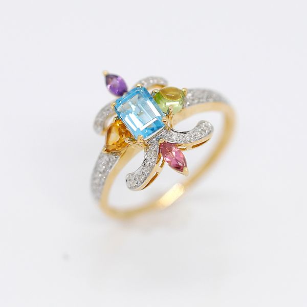 Gold Ring 750er Multicolor Topas, Peridot, Citrin, Amethyst, Saphir und Diamant (37258)