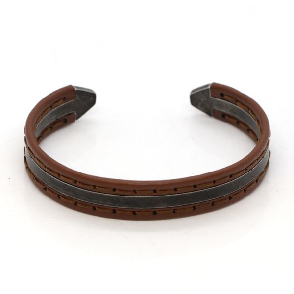 Armreif Armspange Leder braun Edelstahl ST8-182B NEU