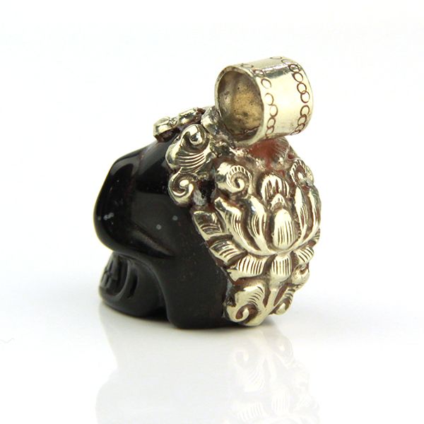 SKULL Herren Anhänger handgefertigt aus Onyx 925er Silber NEU