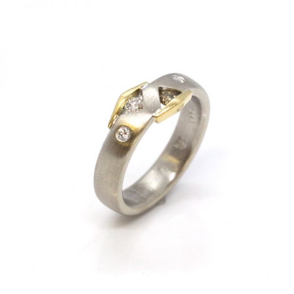 Bandring Bi Color 585er Gold mit vier Diamanten im Brillantschliff (10779)