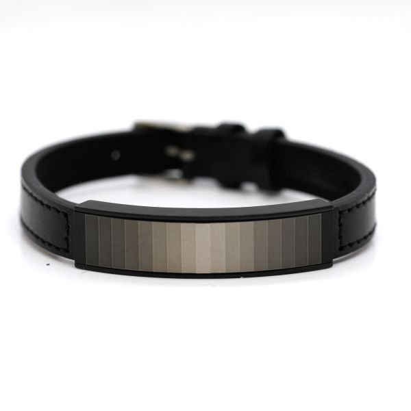 Armband Leder Edelstahl 21cm Dornschließe schwarz ST9-173B NEU