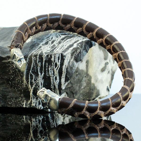 JJJ LA Leder Armspange "SKULL" kombiniert mit 925er Silber