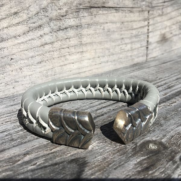 JJJ LA Armspange graues Leder 925er Silber 20 mm Breit, 210 mm Lang