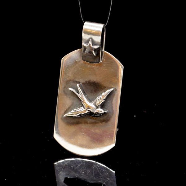 Dog Tag Anhänger "SWALLOW" in 925er Silber 27 x 58 mm NEU