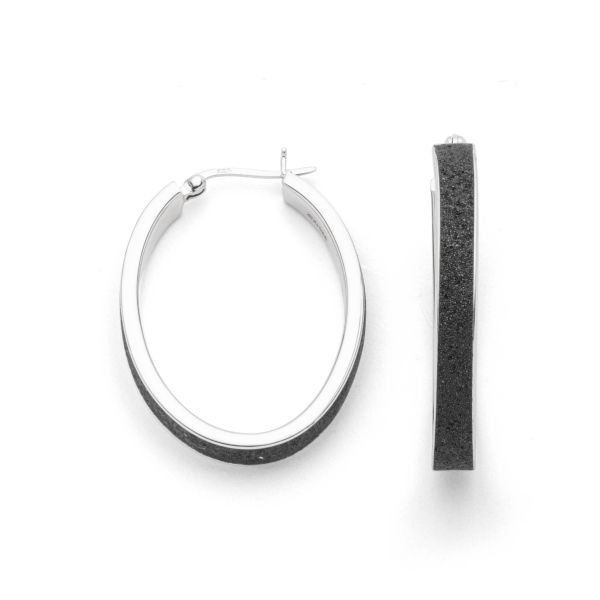 DUR Creolen "Lavasandcreole Oval" 925er Silber rhodiniert Lavasand 36,8 mm O5549 NEU