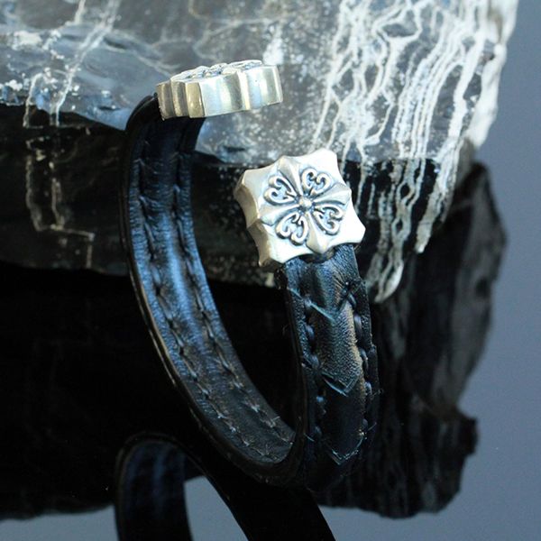 JJJ LA Leder Armspange "CROSS" Leder Silber 925er 210 mm