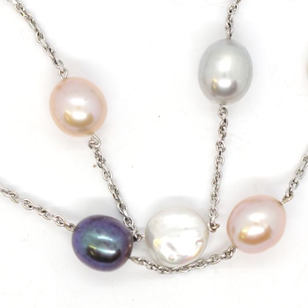 Perl Armband 750er Weißgold Zuchtperlen Barock Multicolor 19/22 cm (14709)