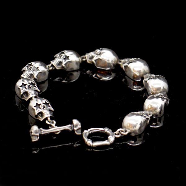 Armband Gliederarmband "STARSKULLS" 925er Silber Knebelverschluss 10 x 220 mm NEU