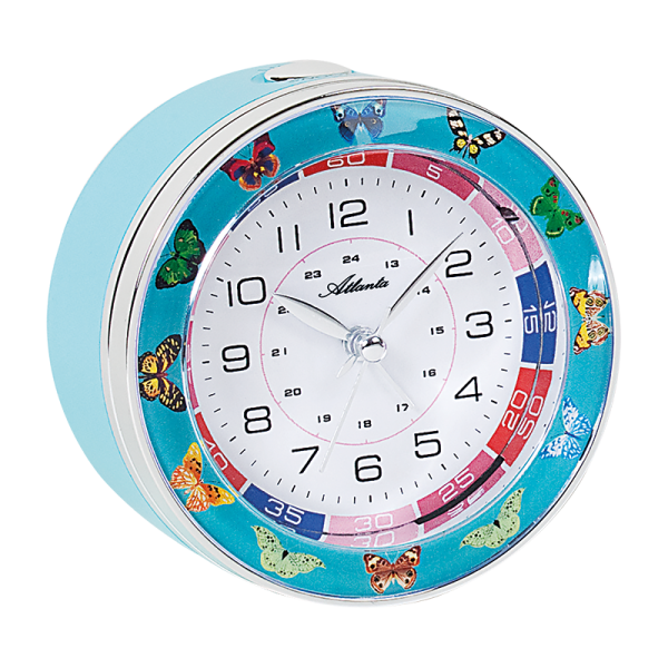 Kinder Quartz Wecker Atlanta schleichende Sekunde Lernuhr 1982-5 NEU