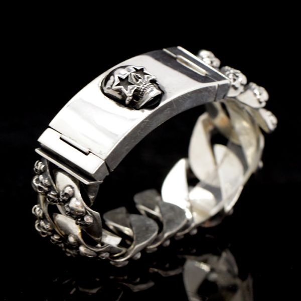 Armband Gliederarmband massiv "STARSKULL" 925er Silber Buckle 25 x 220 mm NEU