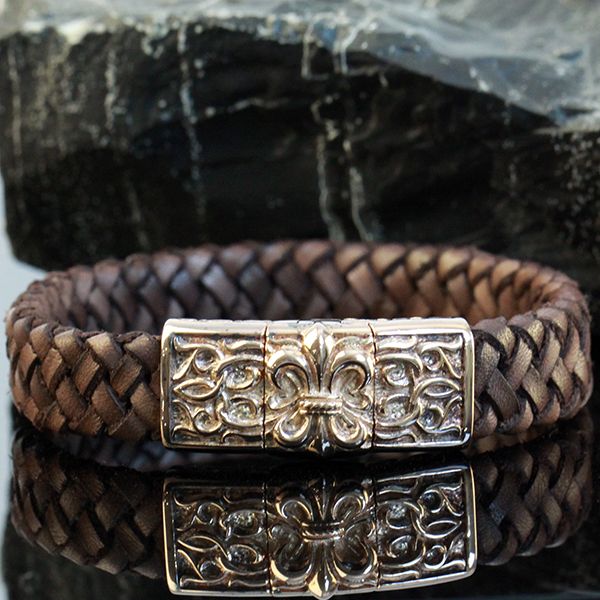 JJJ LA Leder Armband"FLORAL LILY" 925er Silber IP Roségold Magnetverschluß 200 mm