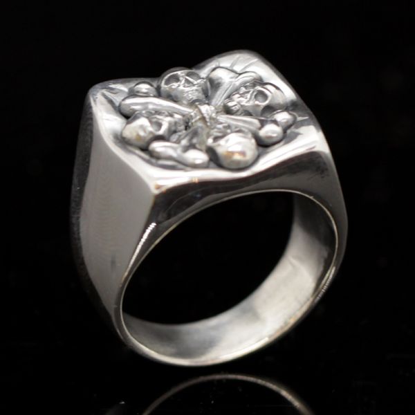 Ring Siegelring "CROSSBONE SKULLS" 925er Silber Gr 60 NEU
