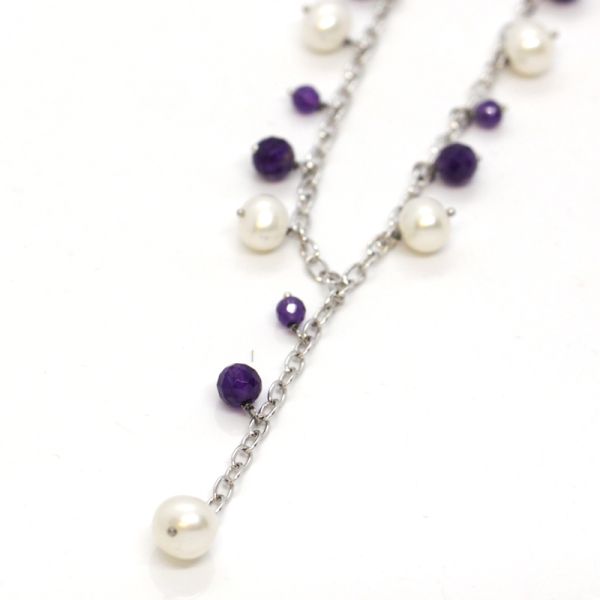Collier Zuchtperle Amethyst 925er Silber 45 cm ES90014489 NEU