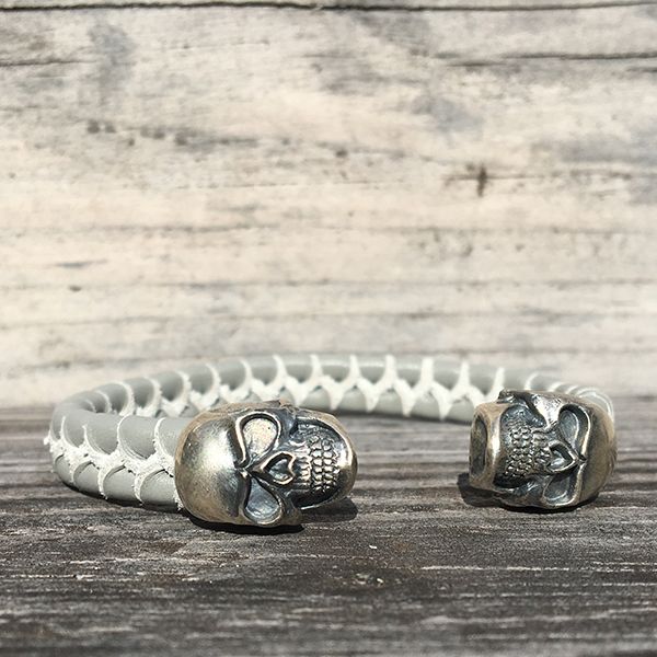 JJJ LA Armspange "SKULL" graues Leder 925er Silber 190 mm