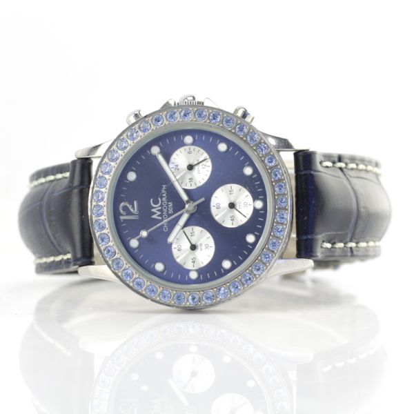 MC Damen Chronograph Damen Armbanduhr Edelstahl blaue Zirkonia (P13)