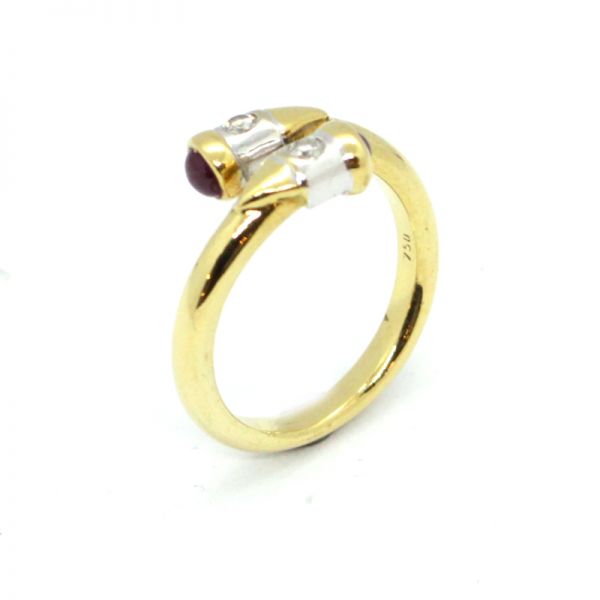 Diamant Rubin Ring 750er Gelbgold Rubin Carbochon 0,10 Ct Brillanten GR 56 (6027)