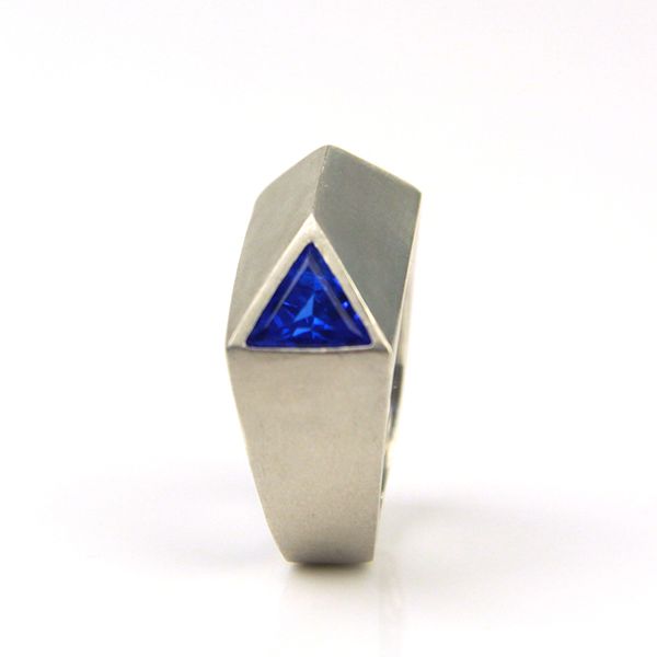 Damen Ring Phantasie Form synthetischer Saphir 925er Silber GR 55 (248)