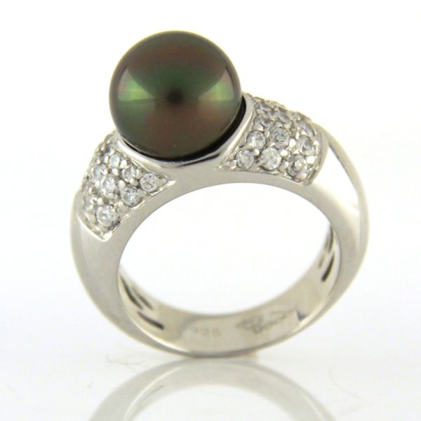 GOOIX Damen Ring 925er Silber Muschelkernperle weiße Zirkonia GR 58 NEU