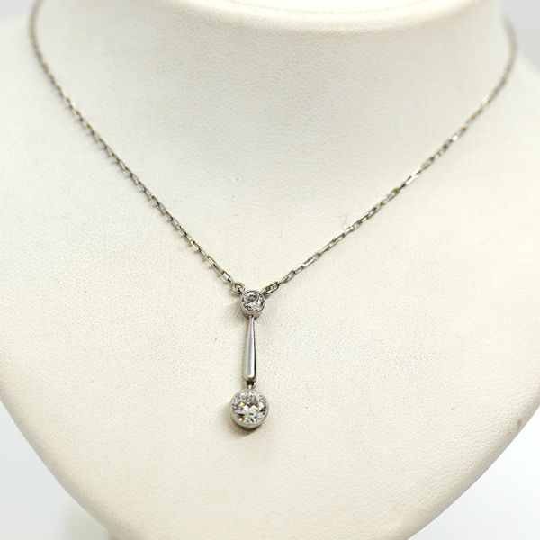 Weißgold Collier 750er mit Diamanten Art Deco (23654)