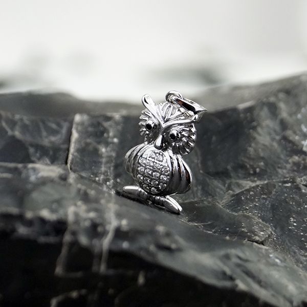Anhänger "OWL" Eule 925er Silber rhodiniert gefasste Kubic Zirkonia