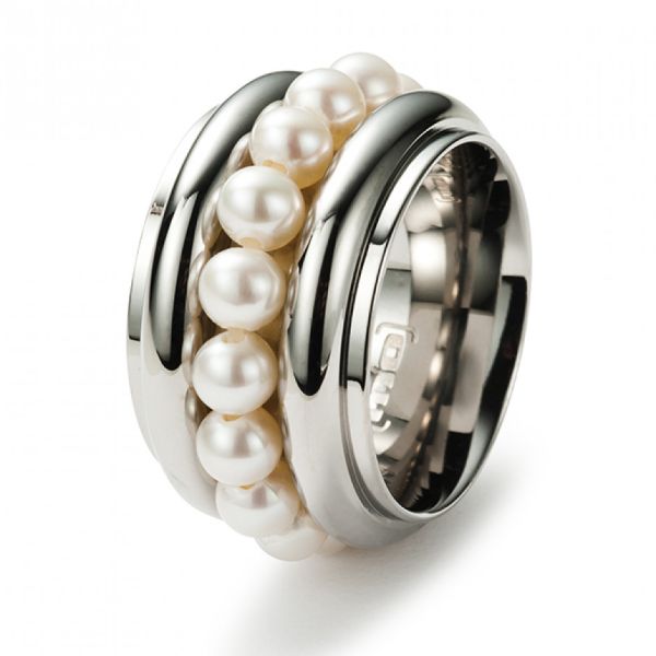 monomania Ring "Sphere" Perlenkranz Edelstahl GR. 62 NEU