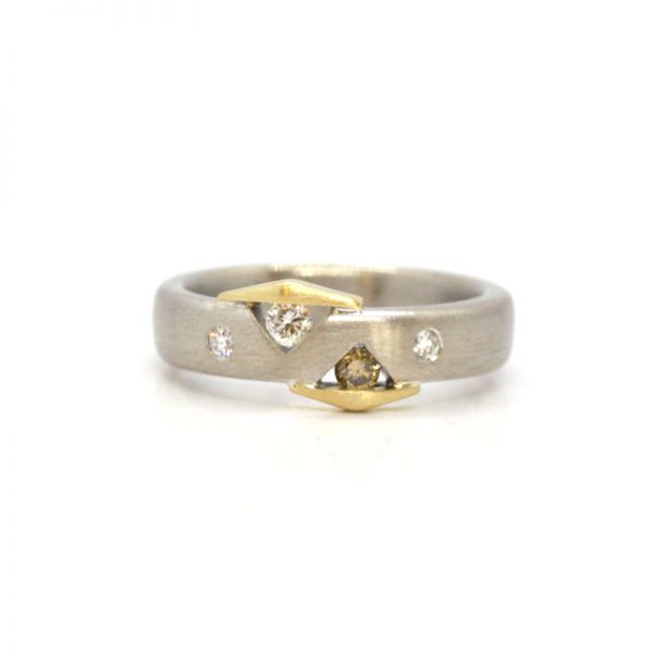 Bandring Bi Color 585er Gold mit vier Diamanten im Brillantschliff (10779)