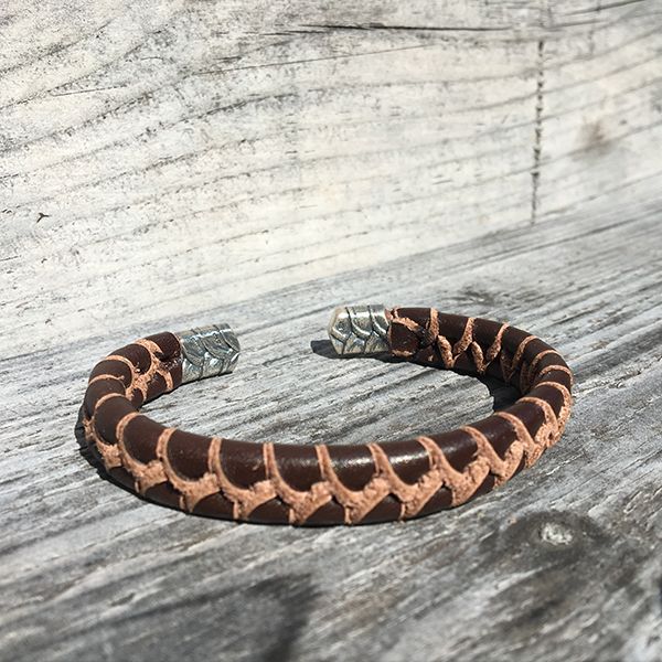 JJJ LA Armspange braunes Leder 925er Silber 10 mm Breit, 180 mm Lang