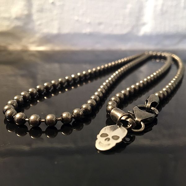JJJ LA Halskette "BALL & CHAIN" Kugelkette 925er Silber geschwärzt Ø 4 mm 60 cm lang