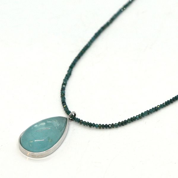 Diamant Kette mit großen Aquamarin in Tropfenform in 750er Weißgold (23202)