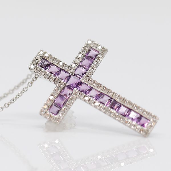 Kette WG 750er mit Kreuzanhänger WG 750er mit Amethyst und Diamant Besatz (35992)