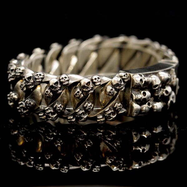 Armband Gliederarmband massiv "SKULLS" 925er Silber 18 x 190 mm NEU