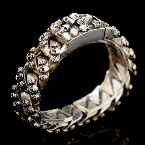 Armband Gliederarmband massiv "SKULLS" 925er Silber 18 x 190 mm NEU